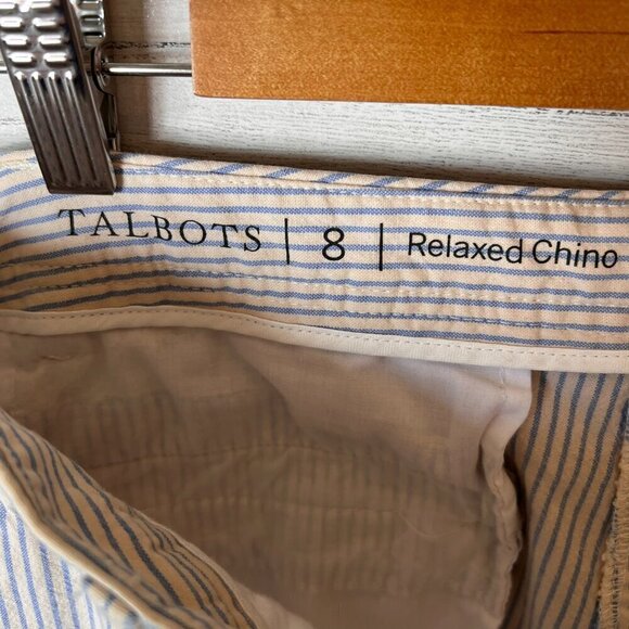 Talbots Pants Womens SZ 8 Relaxed Chino Blue & Beige Pinstripes Coastal Grandma - Picture 2 of 15